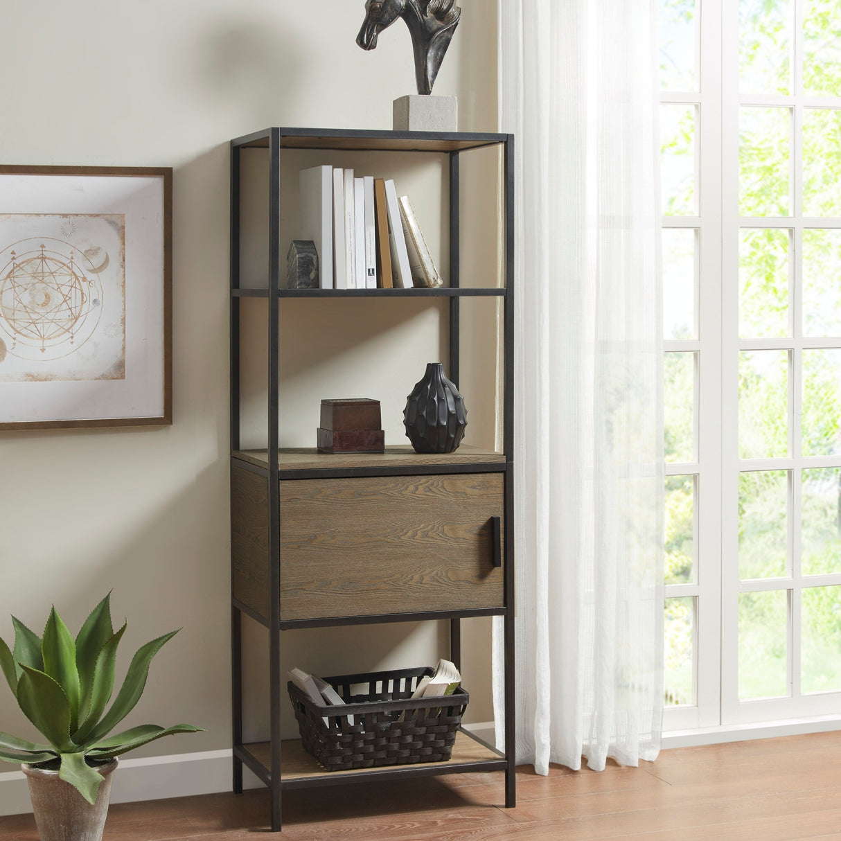 Madison Park Pagosa Grey 3-Shelf Bookcase with Storage Cabinet