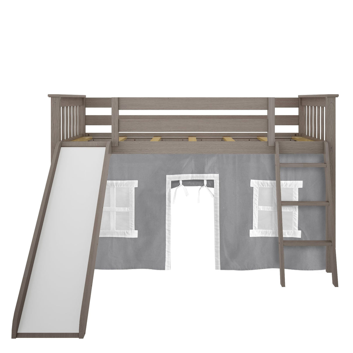 Max and Lily Twin Low Loft with Slide and Curtains