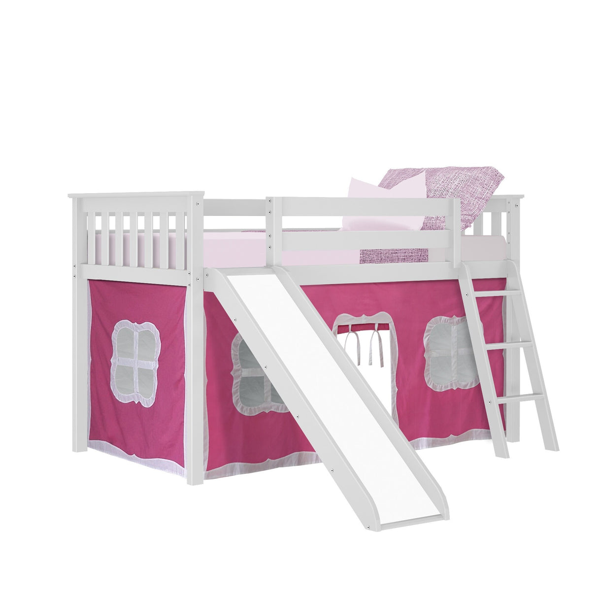 Max and Lily Twin Low Loft with Slide and Curtains