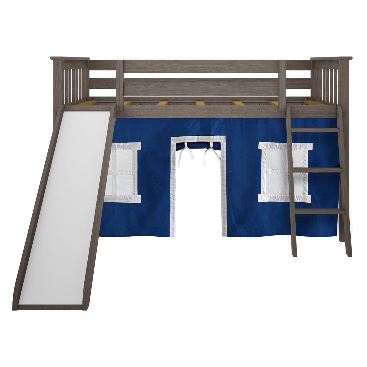 Max and Lily Twin Low Loft with Slide and Curtains