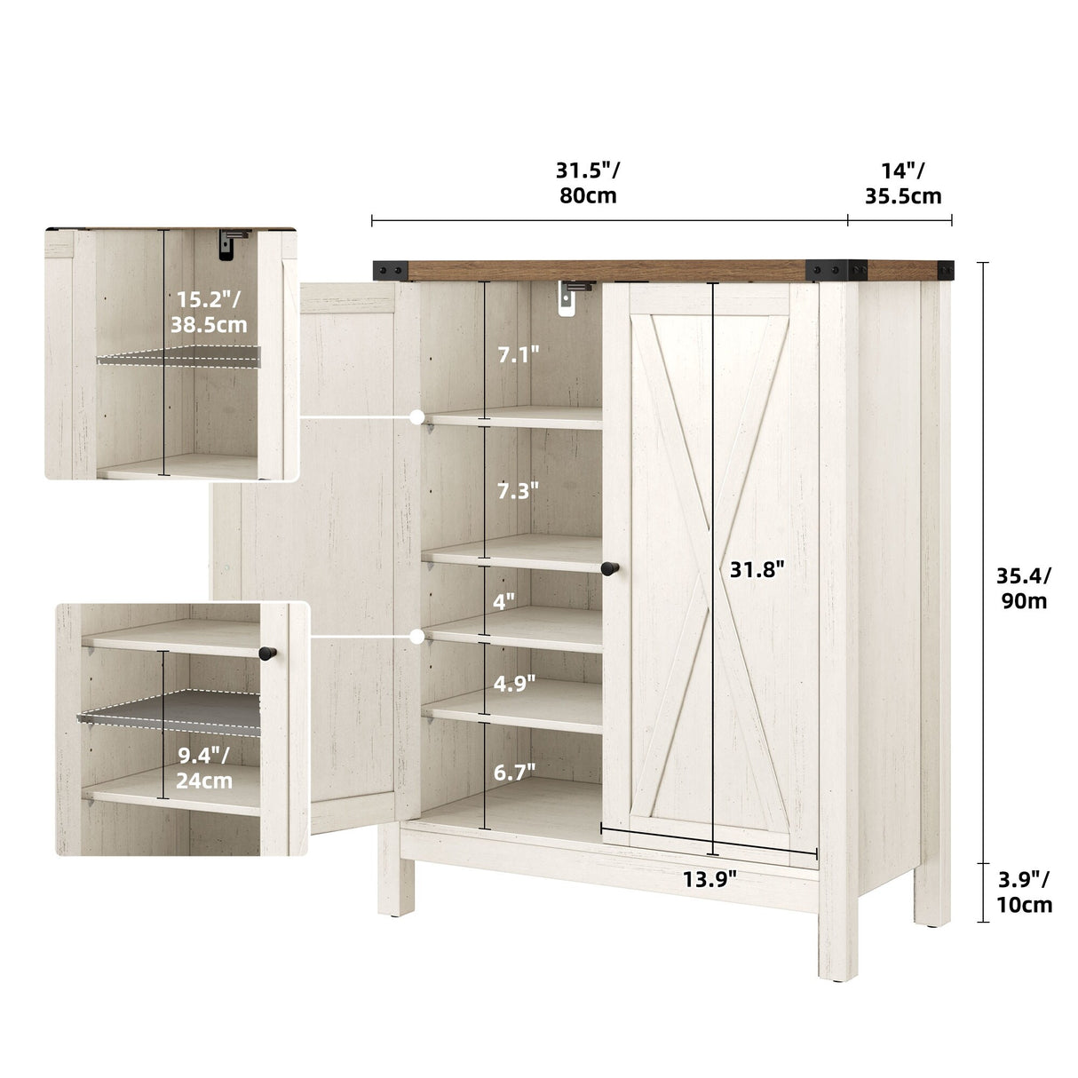 Moasis 5-tier 20 Pair Shoe Storage Cabinet with Double Doors for Entryway