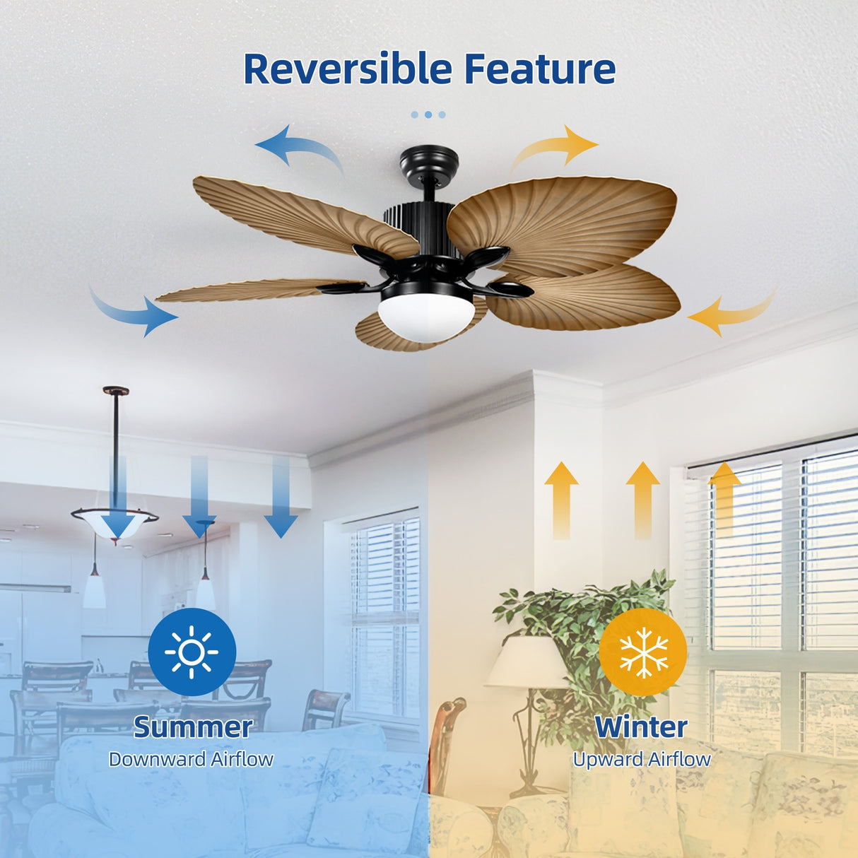 Moasis 52" Palm Leaf Ceiling Fan with Light Tropical Style with Remote