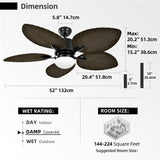 Moasis 52" Palm Leaf Ceiling Fan with Light Tropical Style with Remote