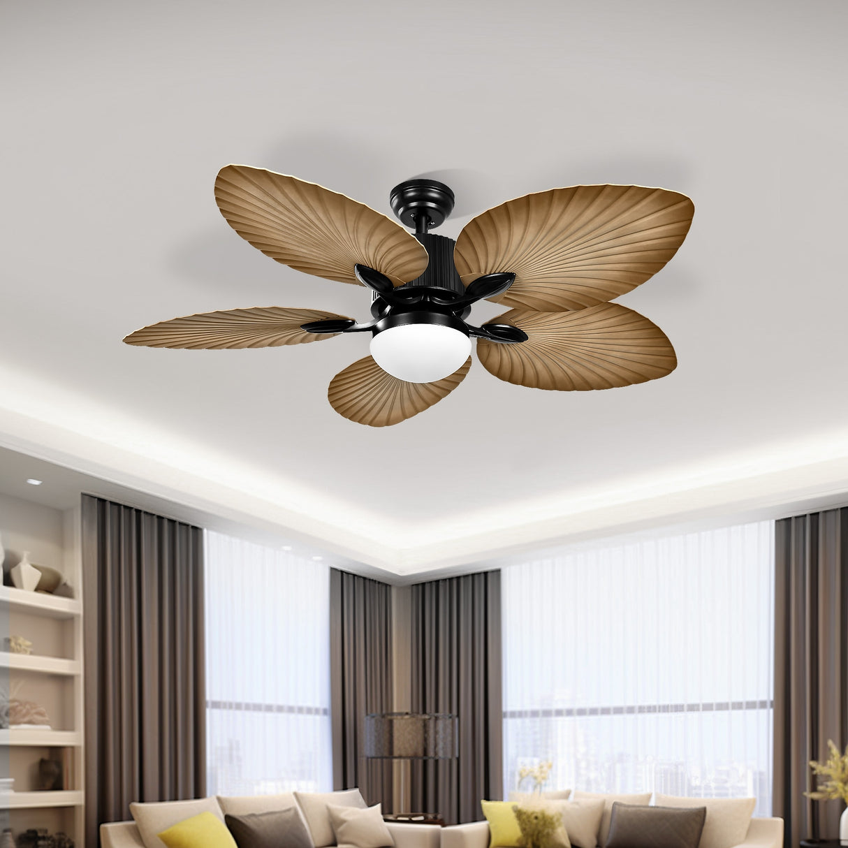 Moasis 52" Palm Leaf Ceiling Fan with Light Tropical Style with Remote