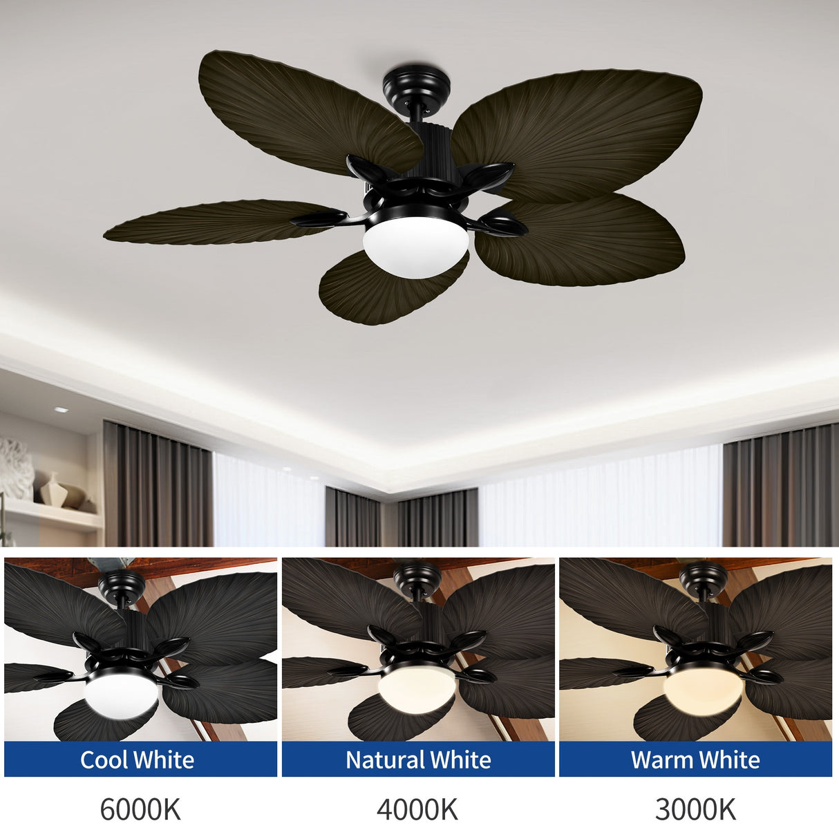 Moasis 52" Palm Leaf Ceiling Fan with Light Tropical Style with Remote