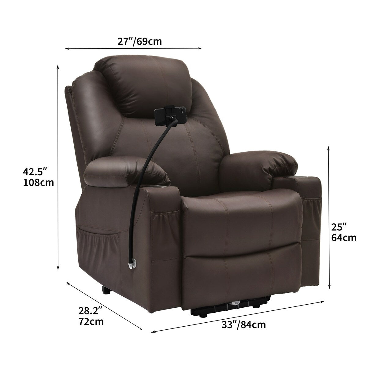 Moasis Reclining Chair PU Massage with LED and Mobile Phone Holder