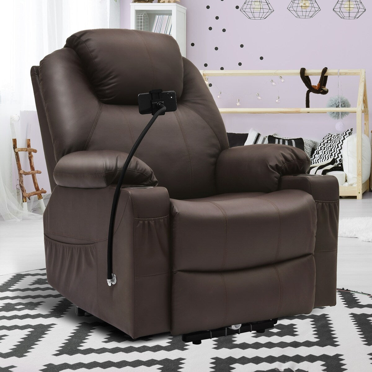 Moasis Reclining Chair PU Massage with LED and Mobile Phone Holder