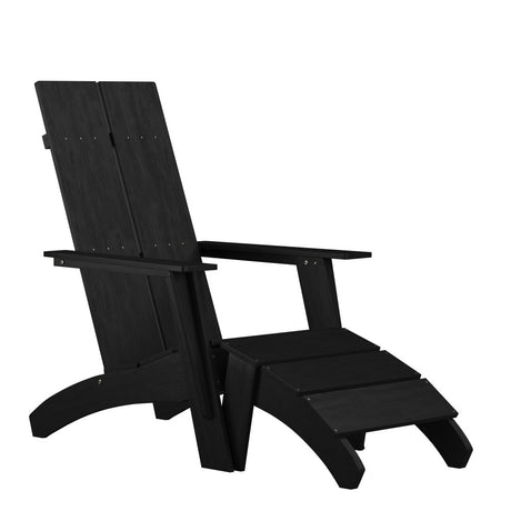 Modern All-Weather Dual Slat Adirondack Style Chair with Footrest