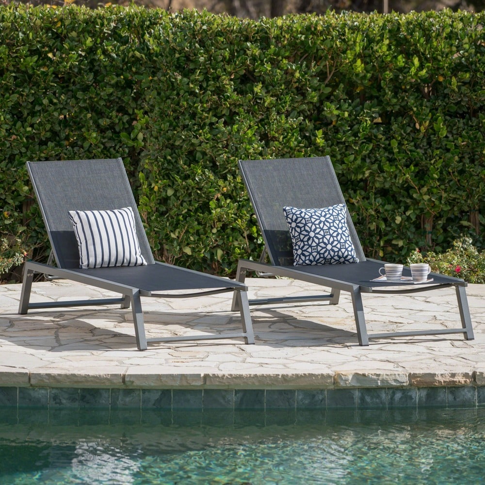 Myers Outdoor Mesh Chaise Lounge (Set of 2) by Christopher Knight Home