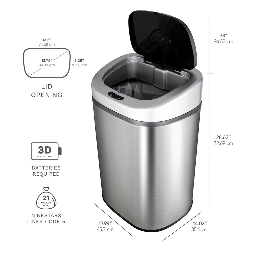 NINESTARS 21.1-gallon Motion Sensor Stainless Steel Trashcan DZT-80-4