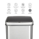 NINESTARS Rectangular Motion Sensor Trash Can 13.2 Gal./50 L Brushed Steel DZT-50-28BR