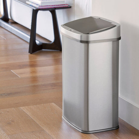 NINESTARS Rectangular Motion Sensor Trash Can 13.2 Gal./50 L Brushed Steel DZT-50-28BR