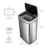 NINESTARS Rectangular Motion Sensor Trash Can 13.2 Gal./50 L Brushed Steel DZT-50-28BR