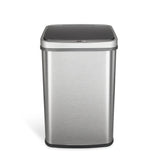 NINESTARS Rectangular Motion Sensor Trash Can 13.2 Gal./50 L Brushed Steel DZT-50-28BR