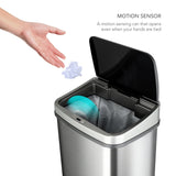 NINESTARS Rectangular Motion Sensor Trash Can 13.2 Gal./50 L Brushed Steel DZT-50-28BR