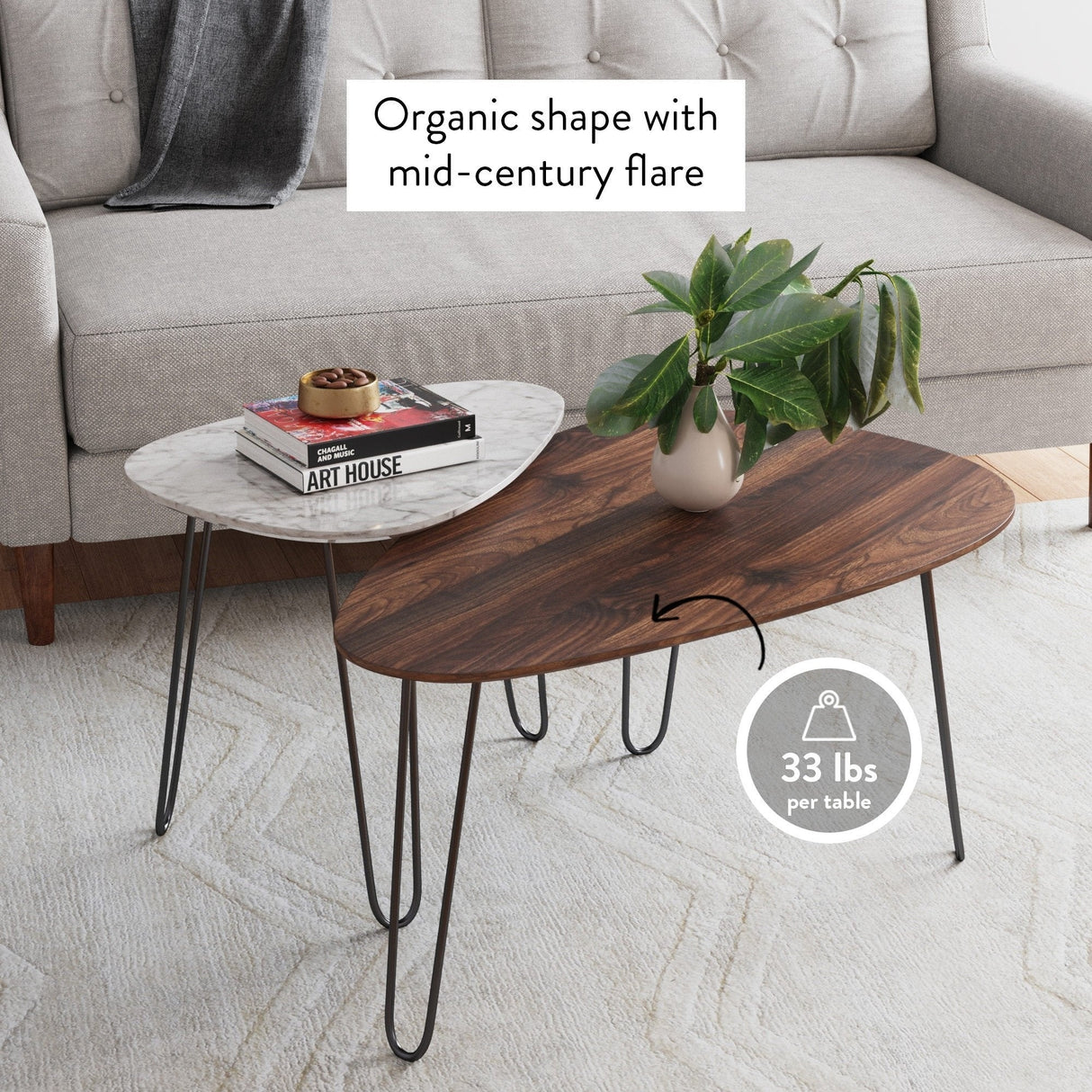 Nathan James Bodhi Nesting Coffee Table Set of 2 Faux Marble Black