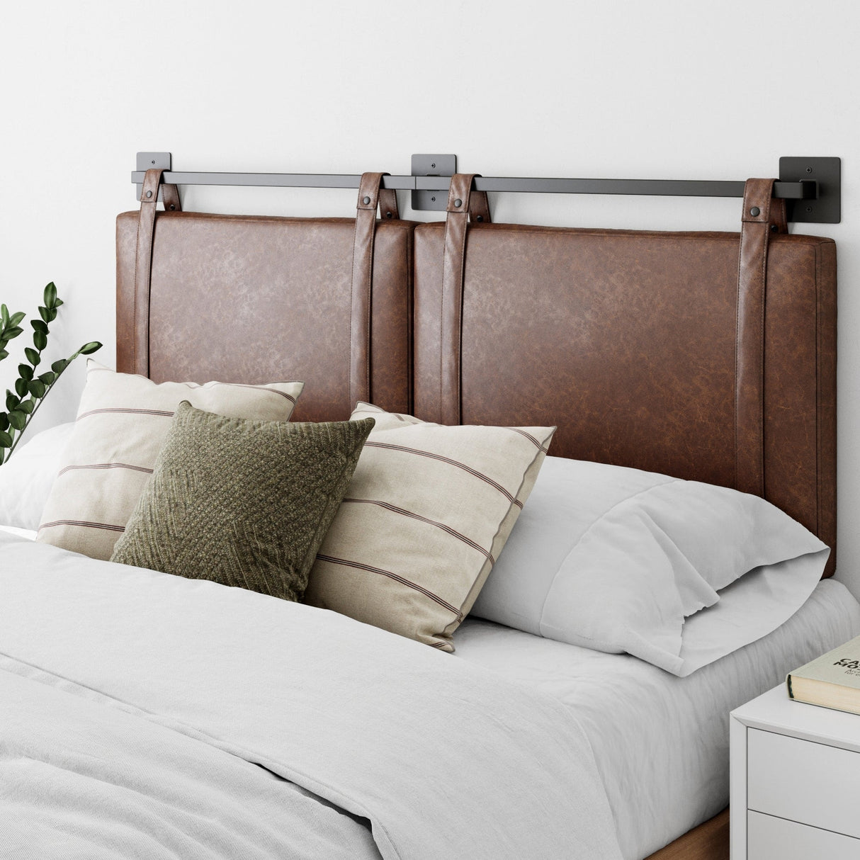 Nathan James Harlow Wall Mount Upholstered Headboard with Metal Rail