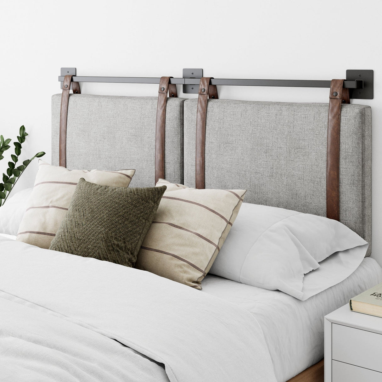 Nathan James Harlow Wall Mount Upholstered Headboard with Metal Rail