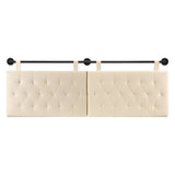 Nathan James Remi Wall Mount Tufted Headboard with Adjustable Straps and Black Metal Rail