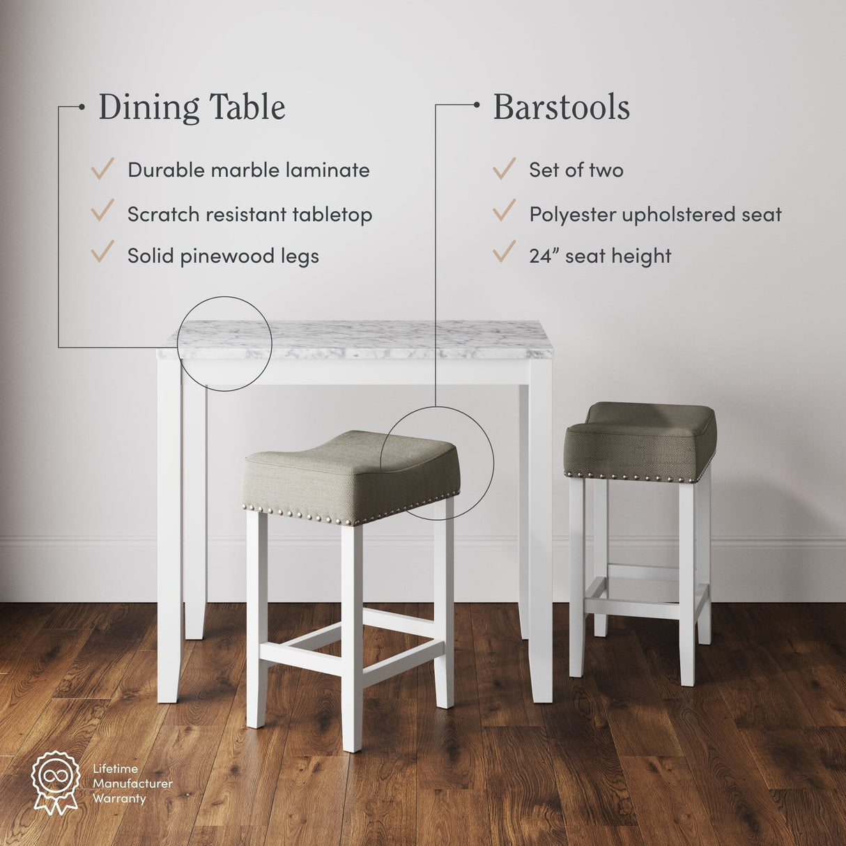 Nathan James Viktor 3-Piece Dining Set or Bistro Table