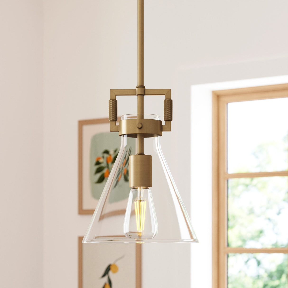 Nathan James Vincent Glass Pendant Lighting, Hanging Light Fixture with Adjustable Stem and Clear Shade