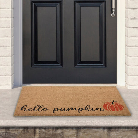 Natural Coir "Hello Pumpkin" Autumn Harvest Doormat 18" x 30" - 18" x 30"