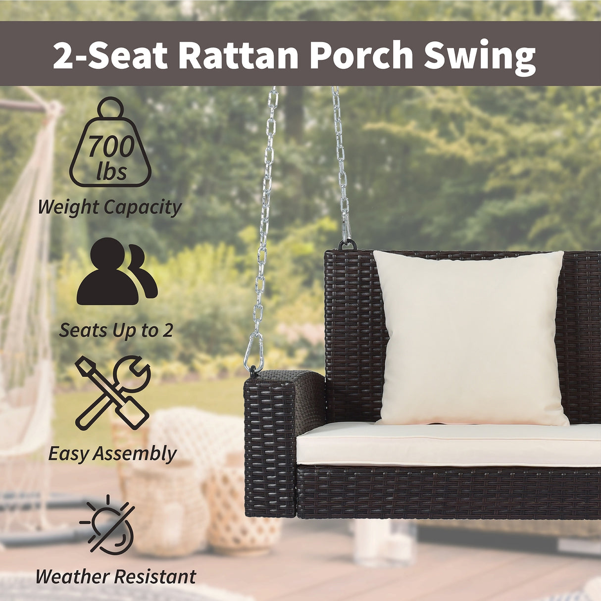 Nestfair 2-Person Wicker Hanging Porch Swing with Chains