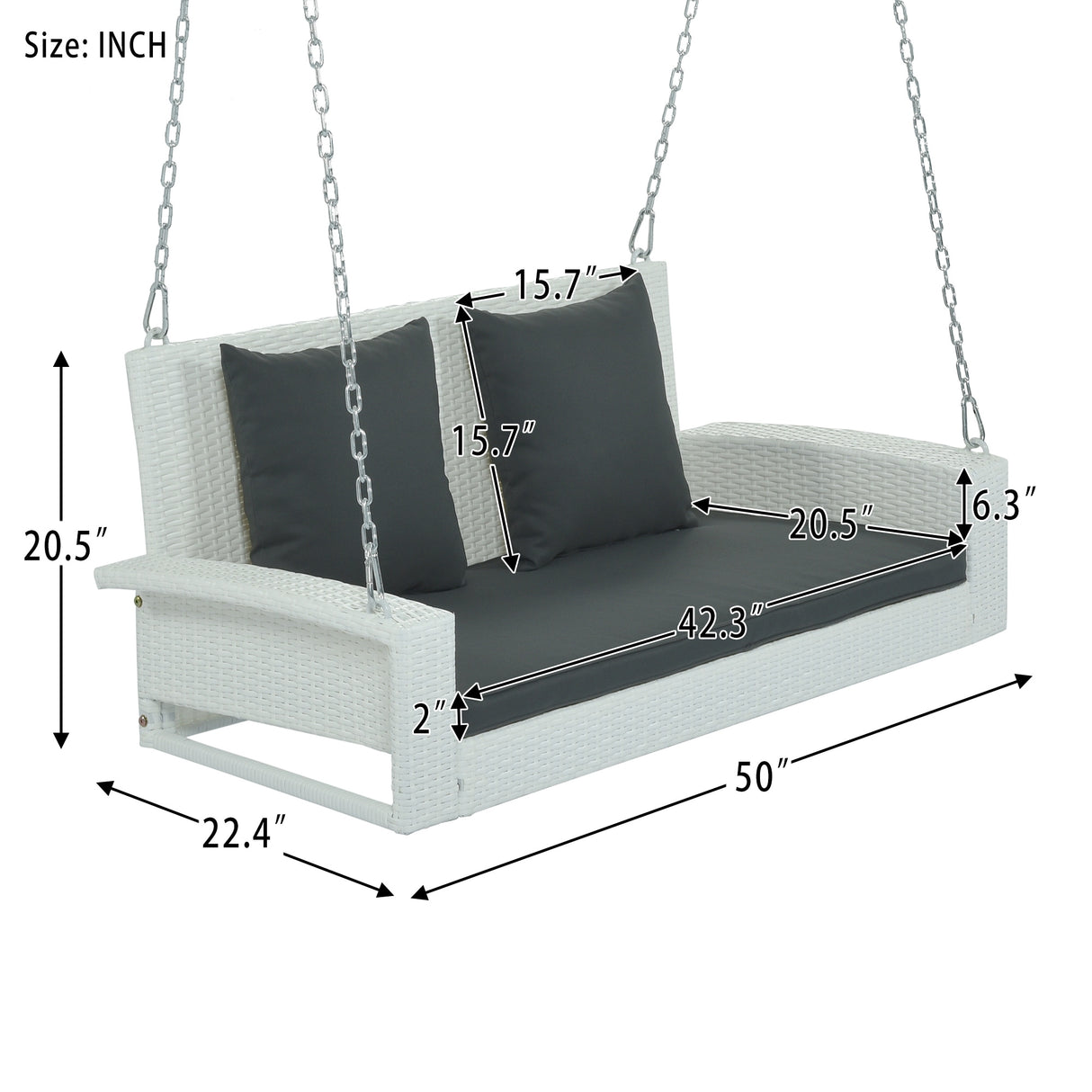 Nestfair 2-Person Wicker Hanging Porch Swing with Chains