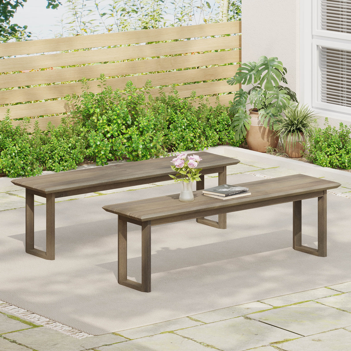 Nibley Acacia Wood Outdoor Dining Bench (Set of 2) by Christopher Knight Home