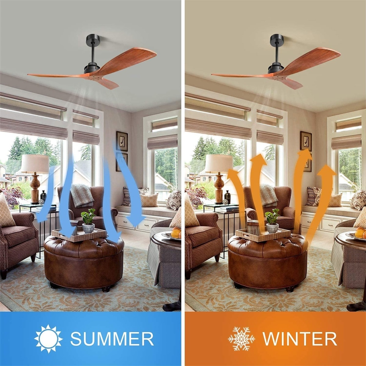 52" and 60" Noiseless Walnut Wood Ceiling Fan with Remote Control,Light Integrated Optional - 52 Inch