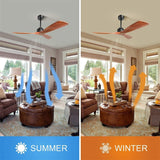 52" and 60" Noiseless Walnut Wood Ceiling Fan with Remote Control,Light Integrated Optional - 52 Inch