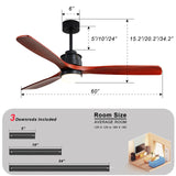 52" and 60" Noiseless Walnut Wood Ceiling Fan with Remote Control,Light Integrated Optional - 52 Inch