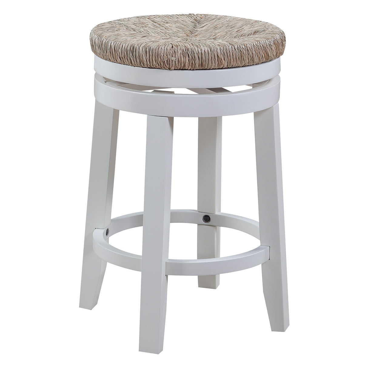 OS Home and Office Furniture 2-Pack 26" Swivel Counter Stool with Woven Seagrass Seat and White Frame