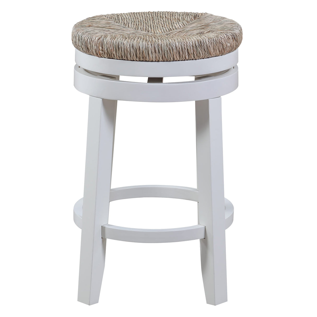 OS Home and Office Furniture 2-Pack 26" Swivel Counter Stool with Woven Seagrass Seat and White Frame