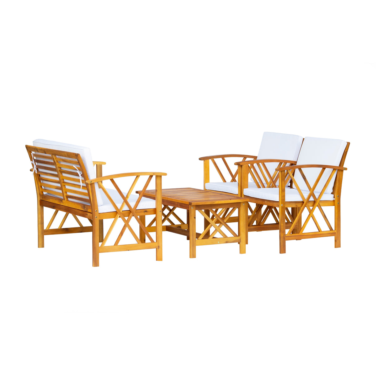 Beckton 4-Piece Outdoor Wood Patio Chat Set with Cushions