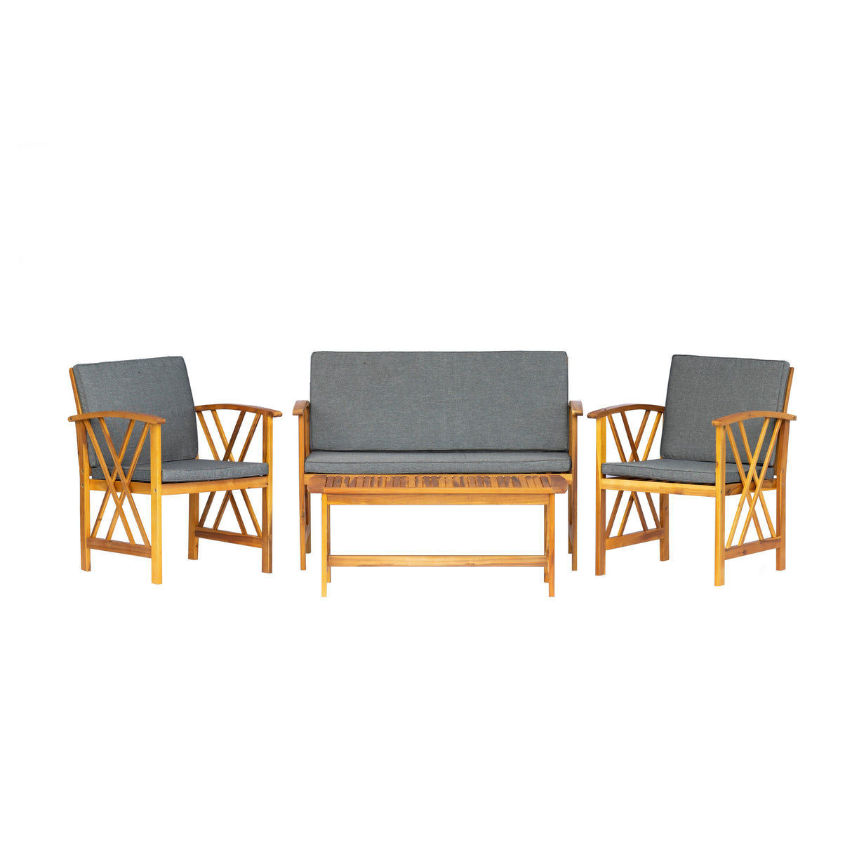 Beckton 4-Piece Outdoor Wood Patio Chat Set with Cushions