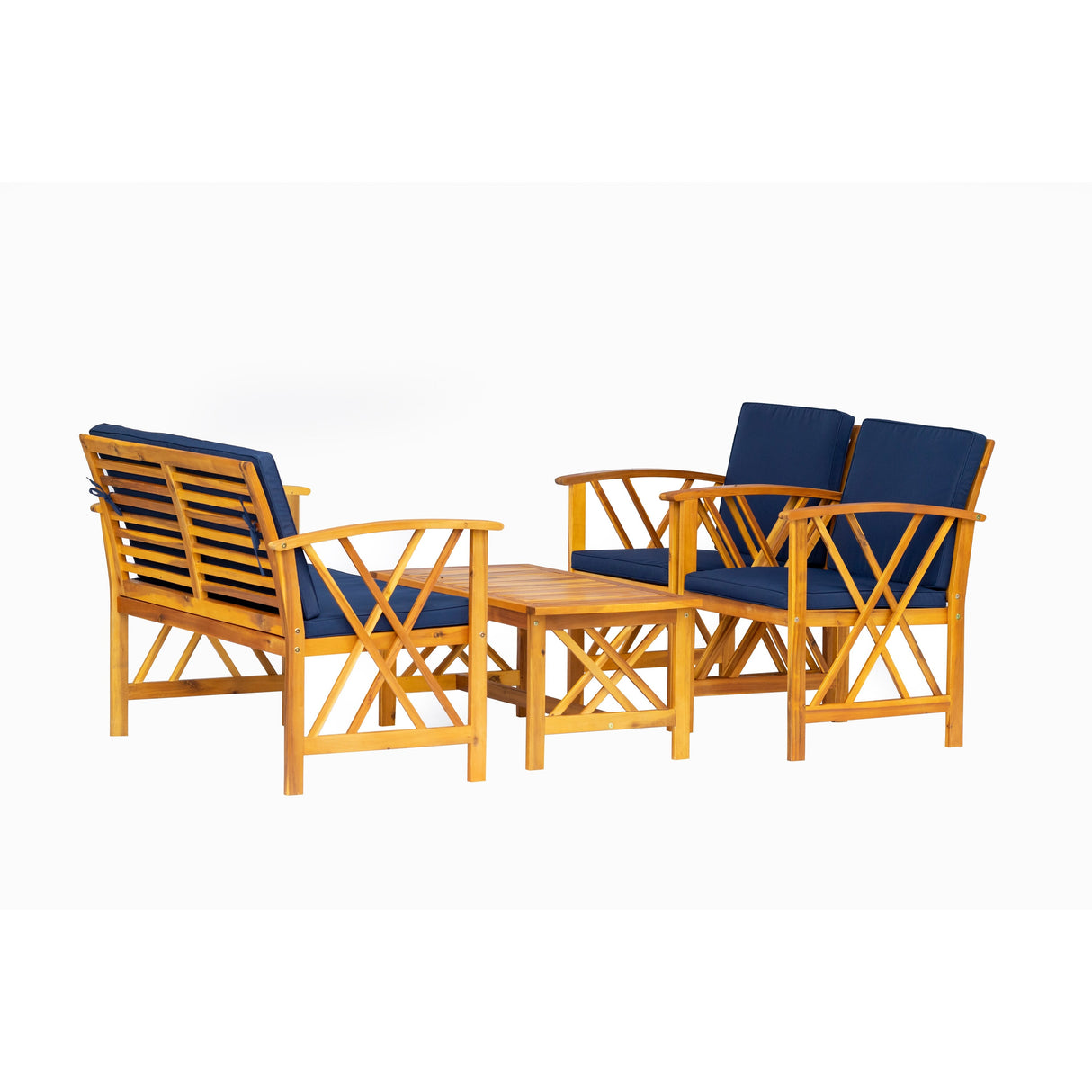 Beckton 4-Piece Outdoor Wood Patio Chat Set with Cushions