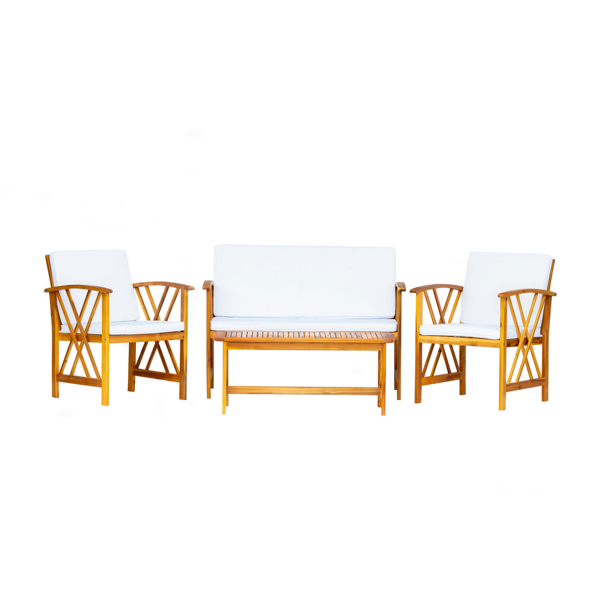 Beckton 4-Piece Outdoor Wood Patio Chat Set with Cushions