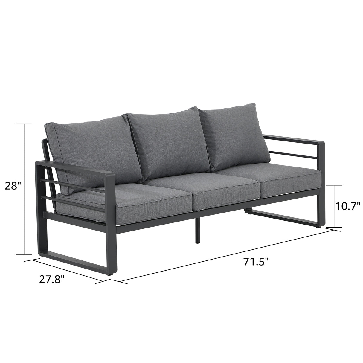 Outdoor Aluminum 3 Seater Sofa with Cushion