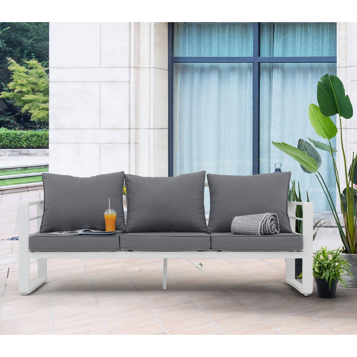 Outdoor Aluminum 3 Seater Sofa with Cushion