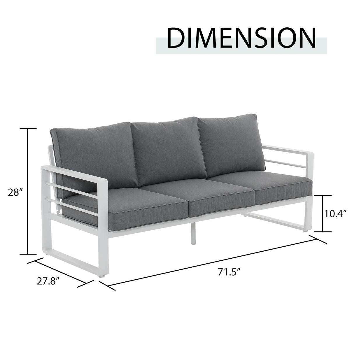 Outdoor Aluminum 3 Seater Sofa with Cushion