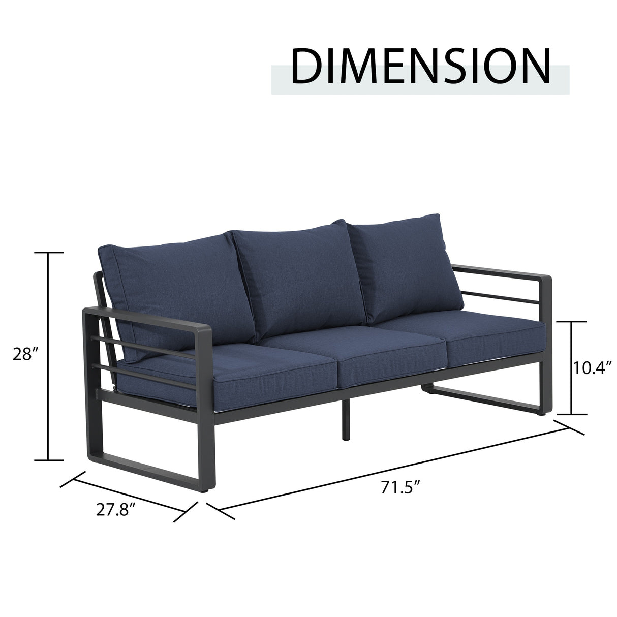 Outdoor Aluminum 3 Seater Sofa with Cushion