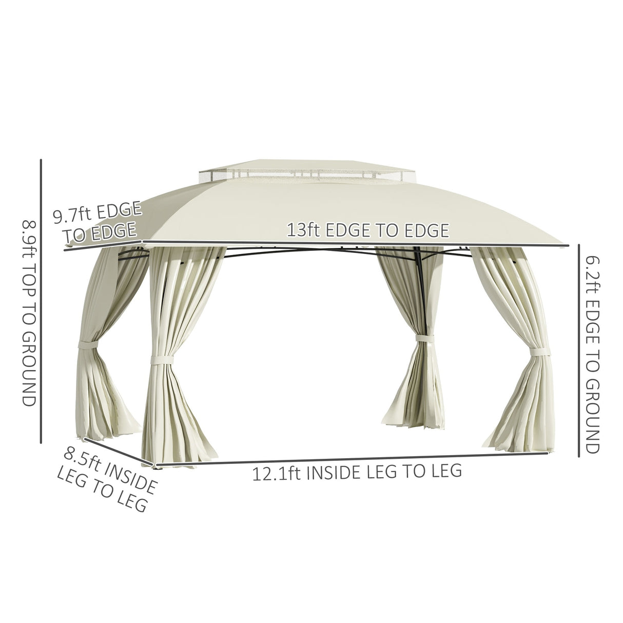 Outsunny 10' x 13' Patio Gazebo Outdoor Canopy Shelter with Sidewalls, Double Vented Roof, Steel Frame