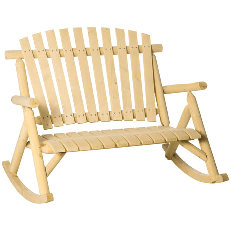 Outsunny 2-Person Wooden Rocking Chair Adirondack Rocker Bench with Rustic Style, Slatted Design