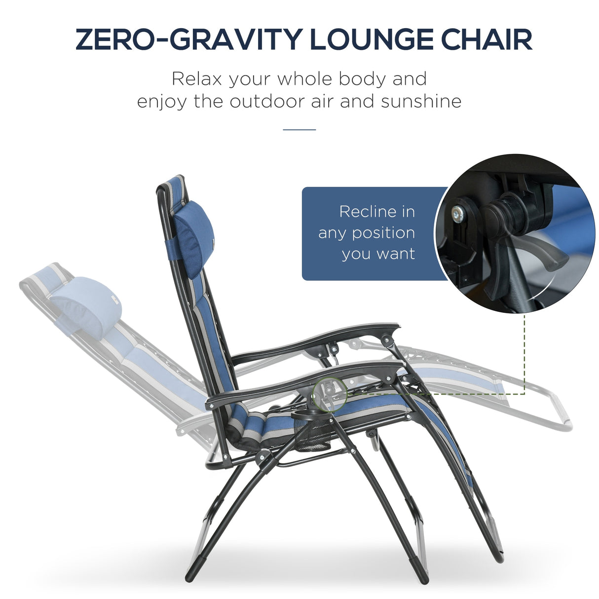 Outsunny XL Oversize Zero Gravity Recliner, Padded Patio Lounger Chair, Folding Chair with Adjustable Backrest, Cup Holder