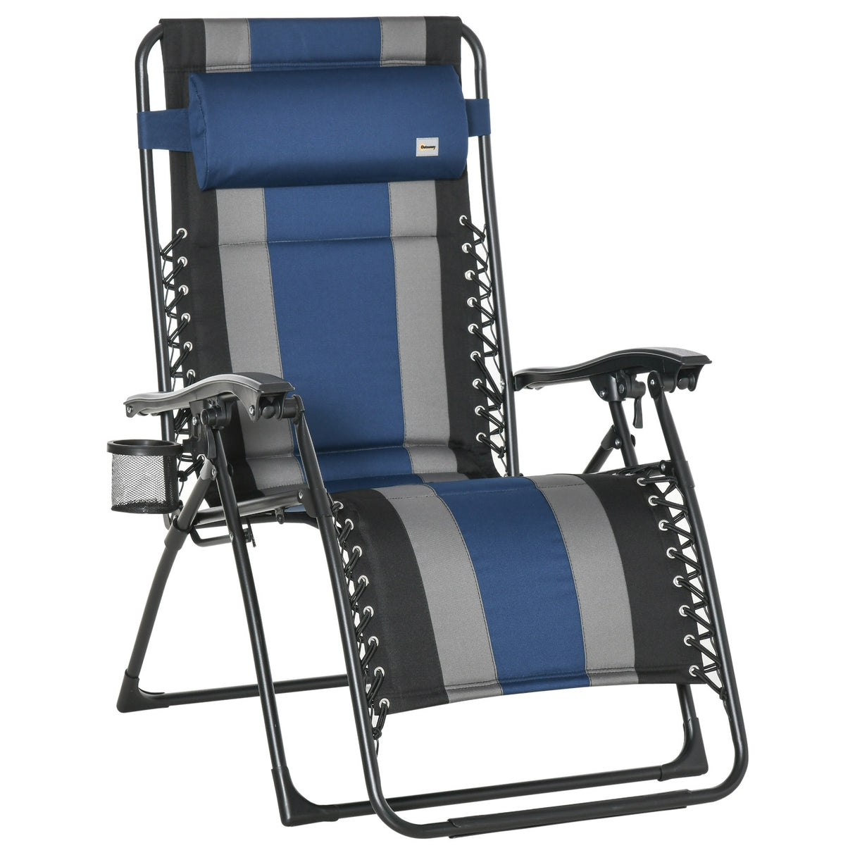 Outsunny XL Oversize Zero Gravity Recliner, Padded Patio Lounger Chair, Folding Chair with Adjustable Backrest, Cup Holder