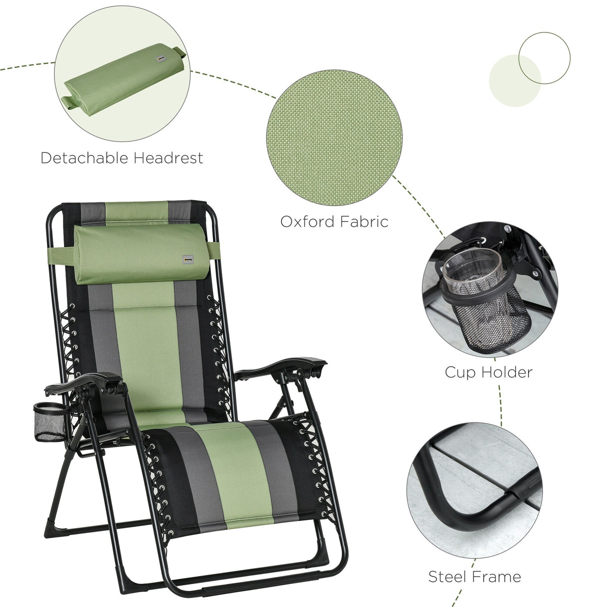 Outsunny XL Oversize Zero Gravity Recliner, Padded Patio Lounger Chair, Folding Chair with Adjustable Backrest, Cup Holder