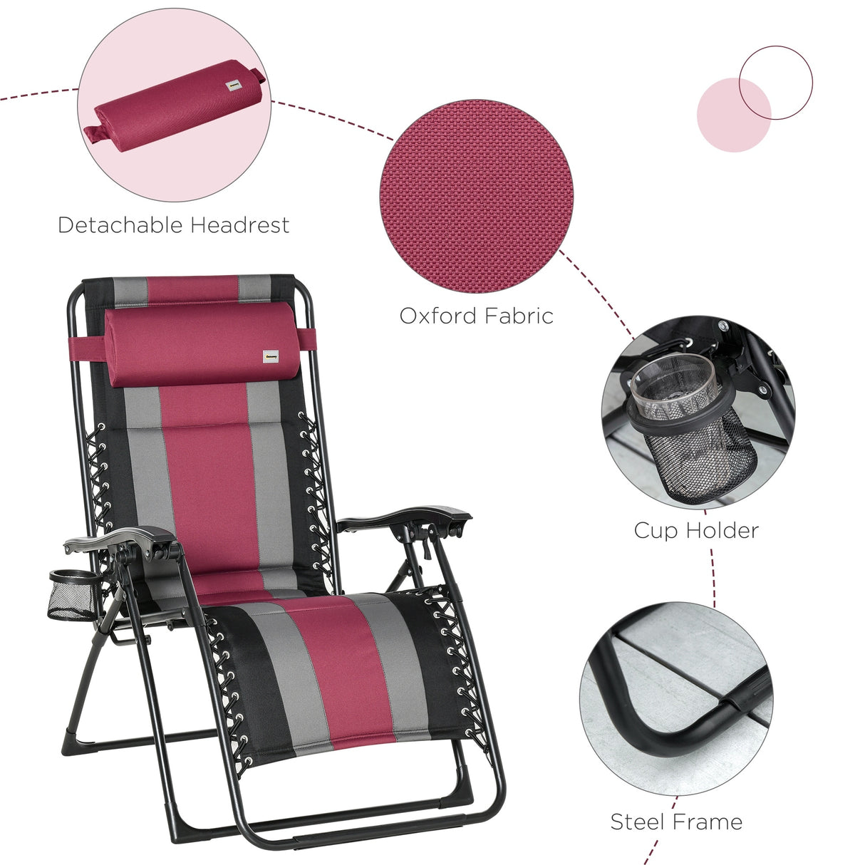 Outsunny XL Oversize Zero Gravity Recliner, Padded Patio Lounger Chair, Folding Chair with Adjustable Backrest, Cup Holder