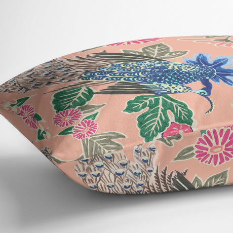 PEACOCKING IN PINK Indoor|Outdoor Lumbar Pillow By Becky Bailey