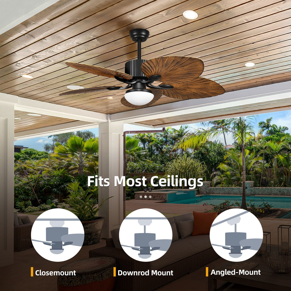 Moasis 52" Palm Leaf Ceiling Fan with Light Tropical Style with Remote